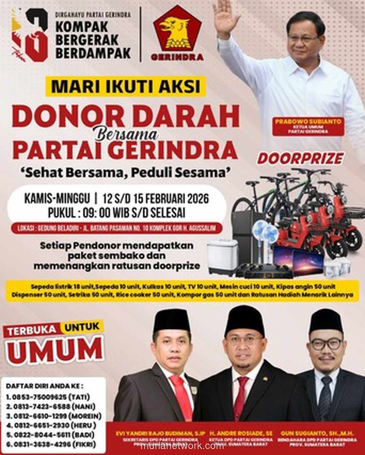 Gerindra Sumbar Gelar Donor Darah Massal Empat Hari, Bidik Rekor MURI