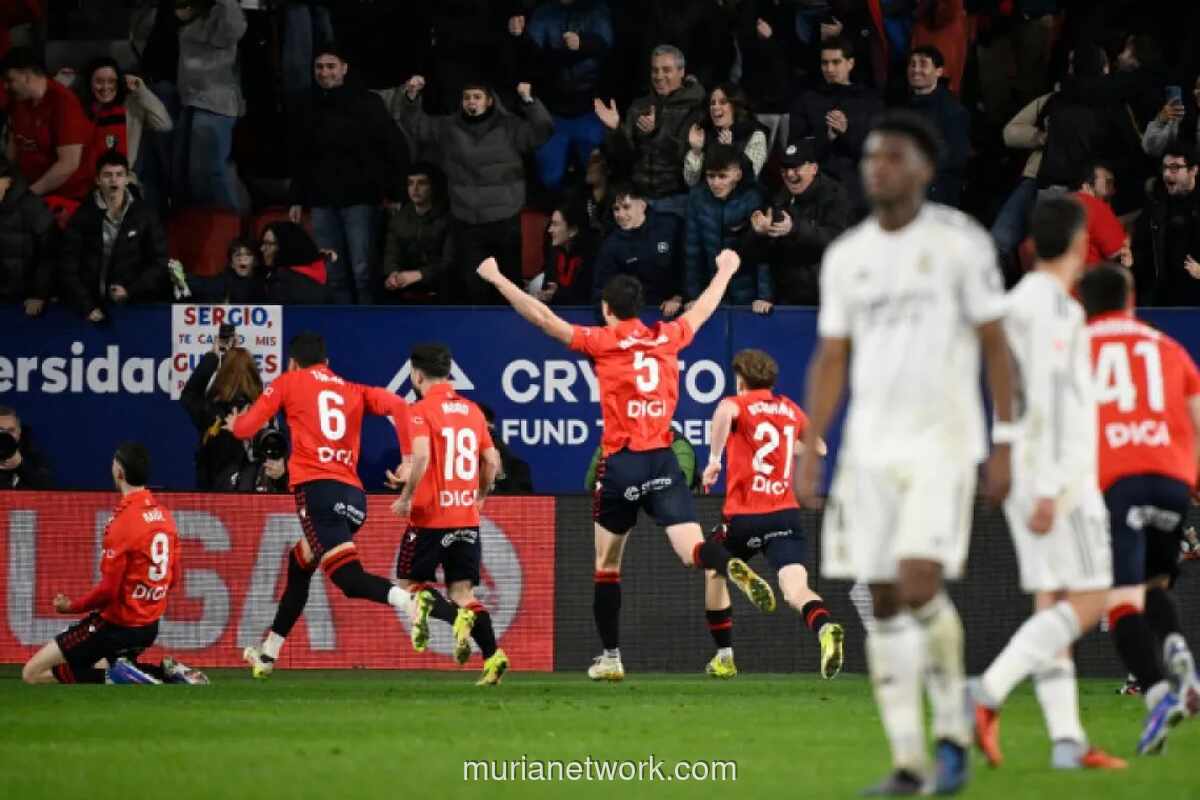 Osasuna Kalahkan Real Madrid 2-1 di Sadar, Puncak Klasemen Terancam