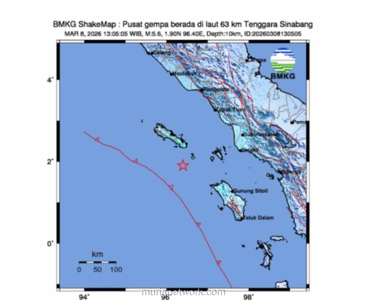 Gempa Magnitudo 5,6 Guncang Perairan dekat Sinabang, Tidak Berpotensi Tsunami