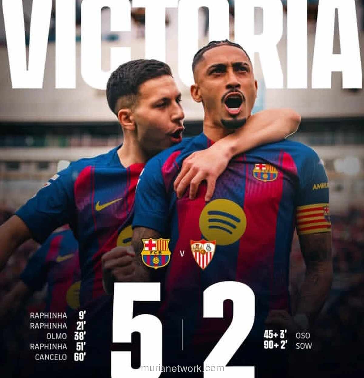 Raphinha Cetak Hattrick, Barcelona Hancurkan Sevilla 5-2