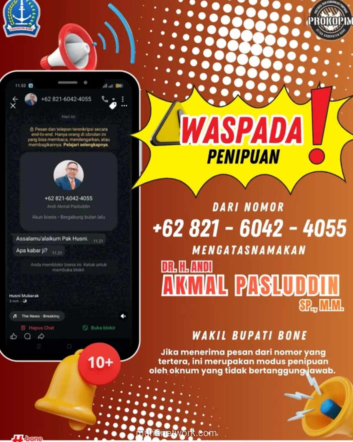 Pemkab Bone Waspadakan Penipuan Mengatasnamakan Wakil Bupati