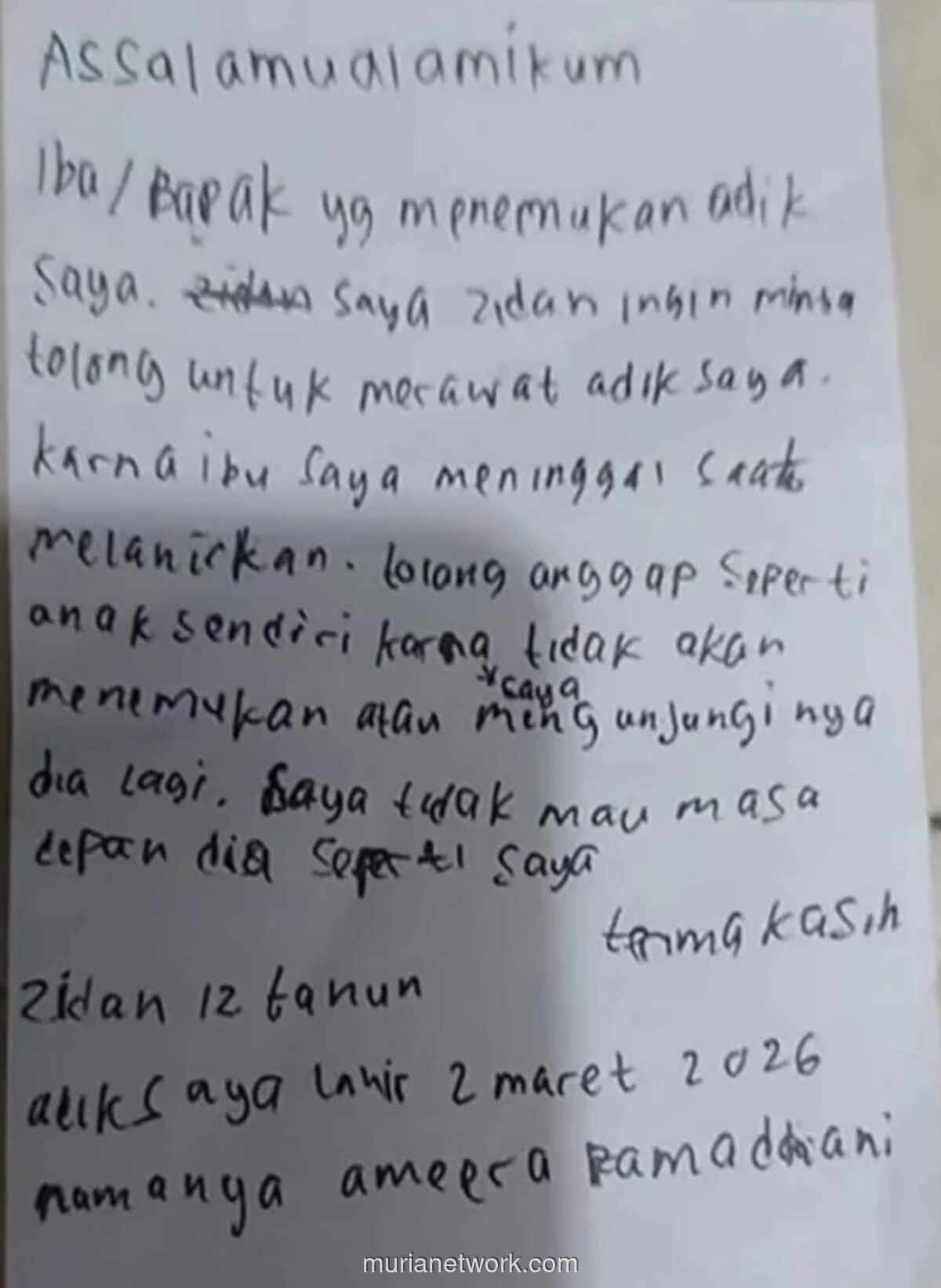 Anak Tinggalkan Adik Bayi di Gerobak Nasi Uduk, Surat Tulisan Tangan Ungkap Alasan