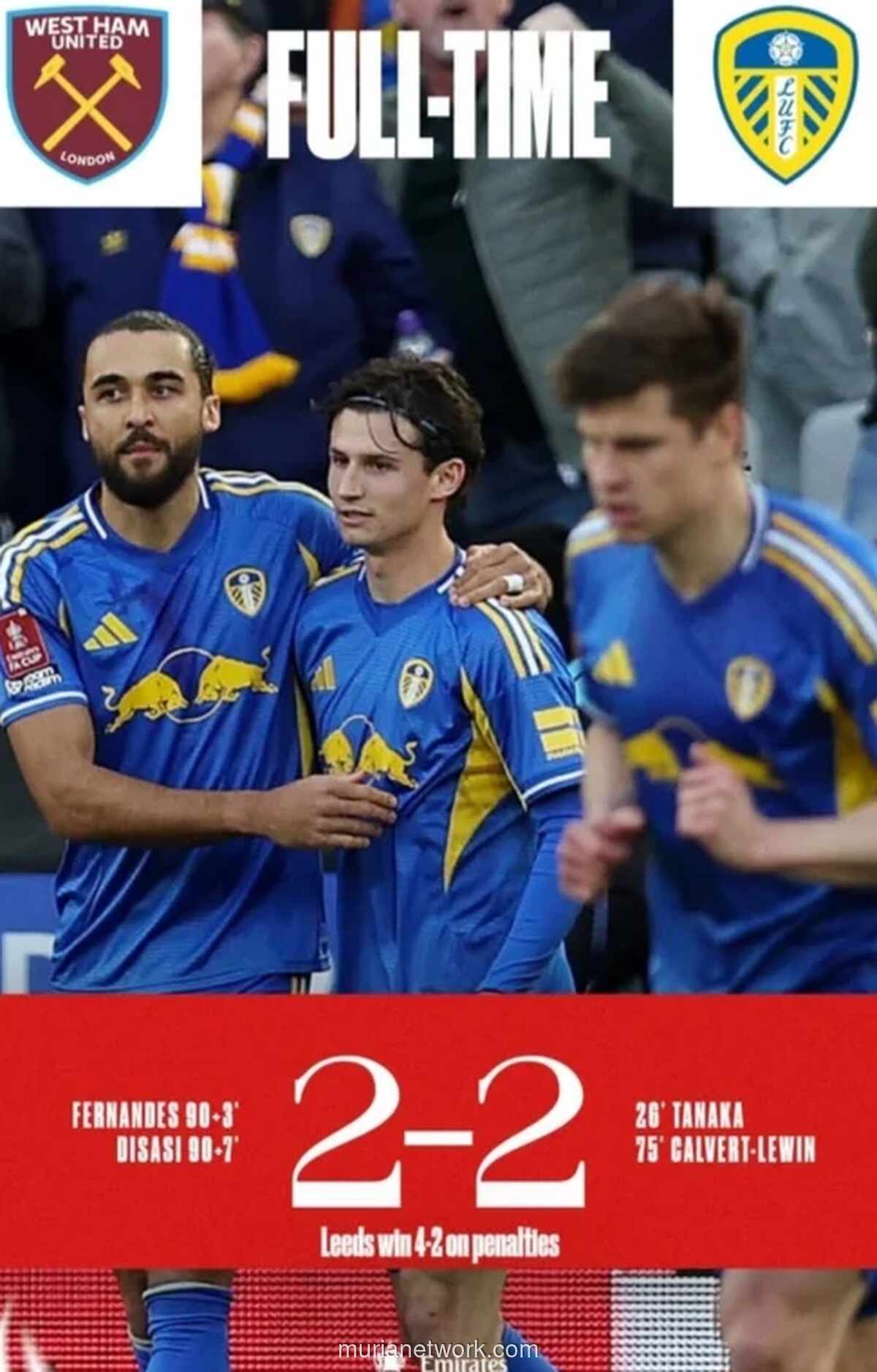 Leeds United Singkirkan West Ham Lewat Drama Adu Penalti di Perempat Final FA Cup