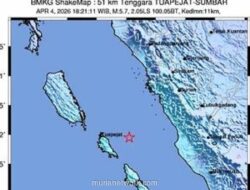 Gempa Magnitudo 5,7 Guncang Perairan Mentawai, Belum Ada Laporan Kerusakan