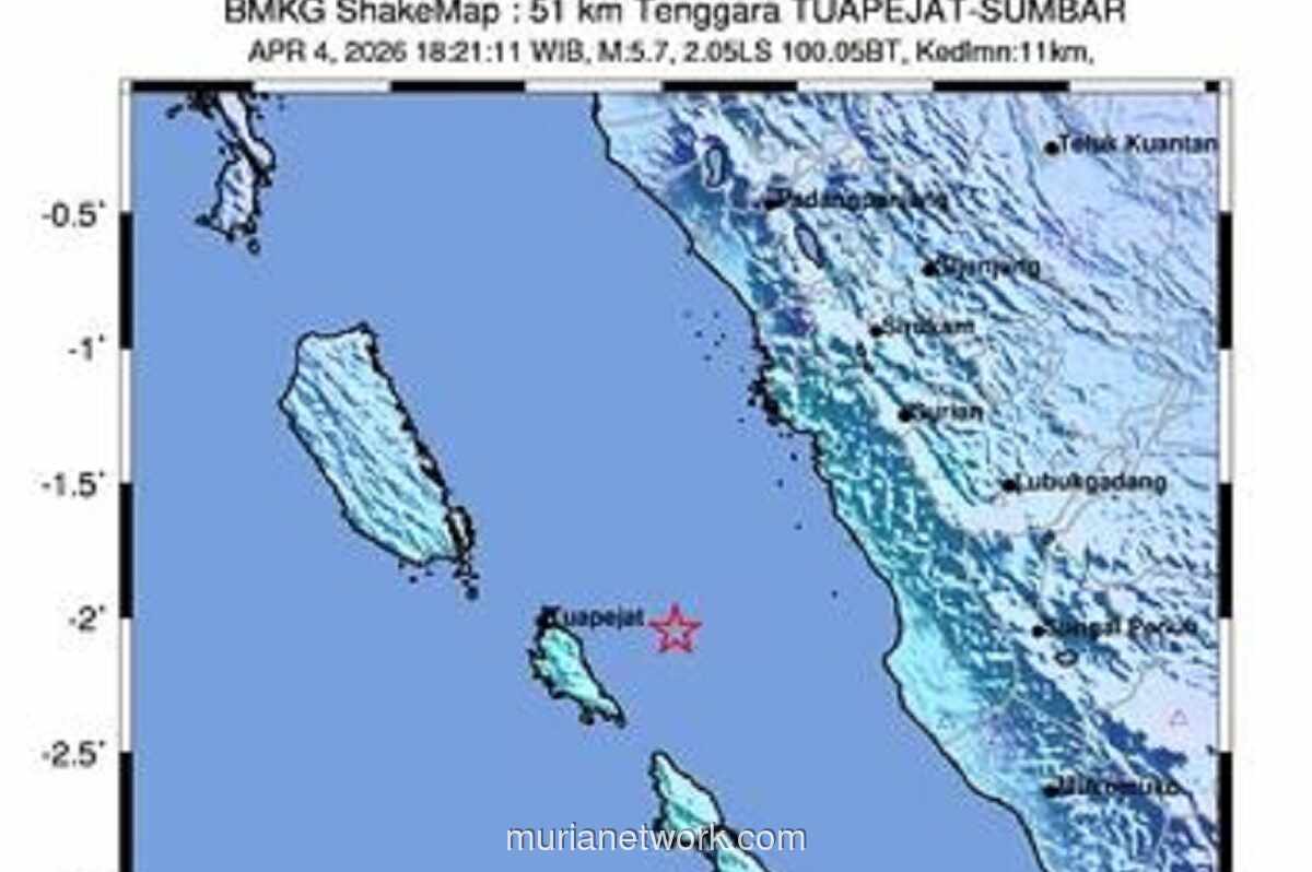 Gempa Magnitudo 5,7 Guncang Perairan Mentawai, Belum Ada Laporan Kerusakan
