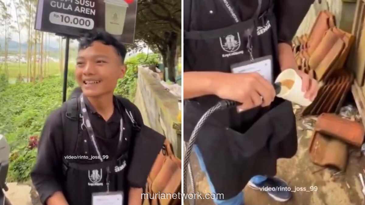 Pedagang Kopi Gendong Viral di Dieng, Sajikan Minuman Praktis dari Dispenser Portable
