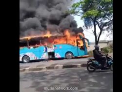 Bus PO Coyo Hangus Terbakar di Jalur Pantura Cirebon, Diduga Korsleting AC
