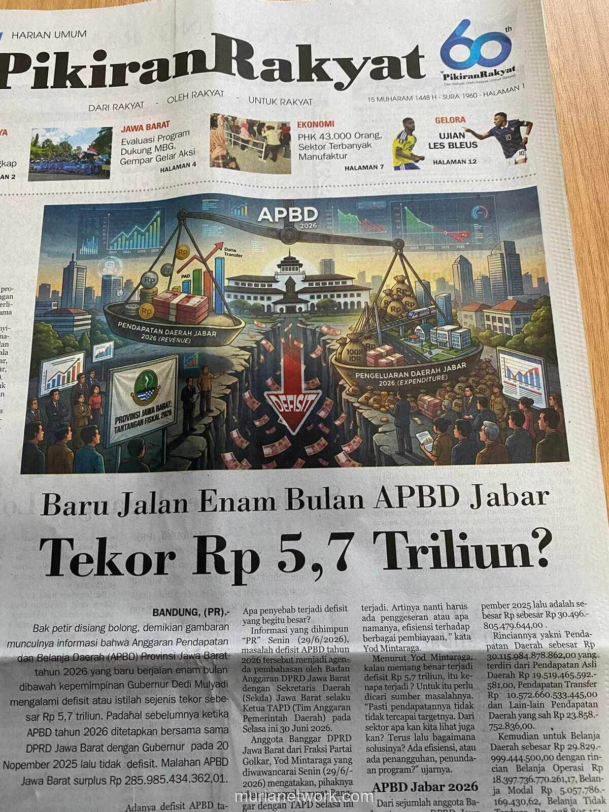 Defisit APBD Jawa Barat 2026 Diproyeksi Tembus Rp5,7 Triliun, Ini Penyebabnya