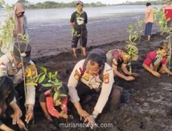 Polsek Rangsang Tanam Mangrove di Pantai Gelombang Cinta, Wujud Green Policing Jaga Ekosistem Pesisir