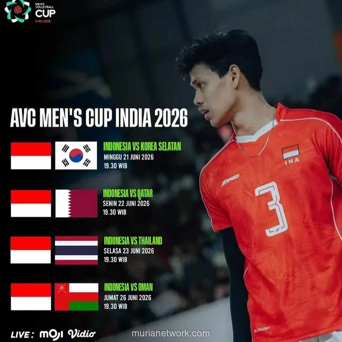 Timnas Voli Putra Indonesia Hadapi Korea Selatan di Laga Perdana AVC Cup 2026, Target Tembus Empat Besar