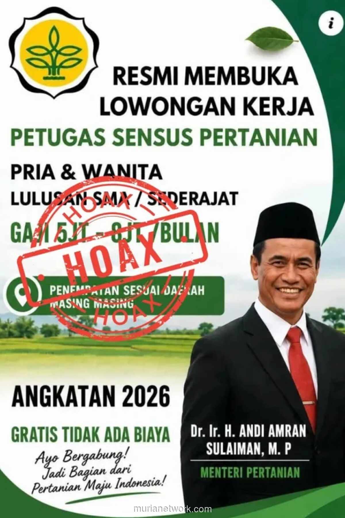 Kementan Bantah Rekrutmen Petugas Sensus Pertanian 2026, Peringatkan Masyarakat soal Modus Penipuan Baru