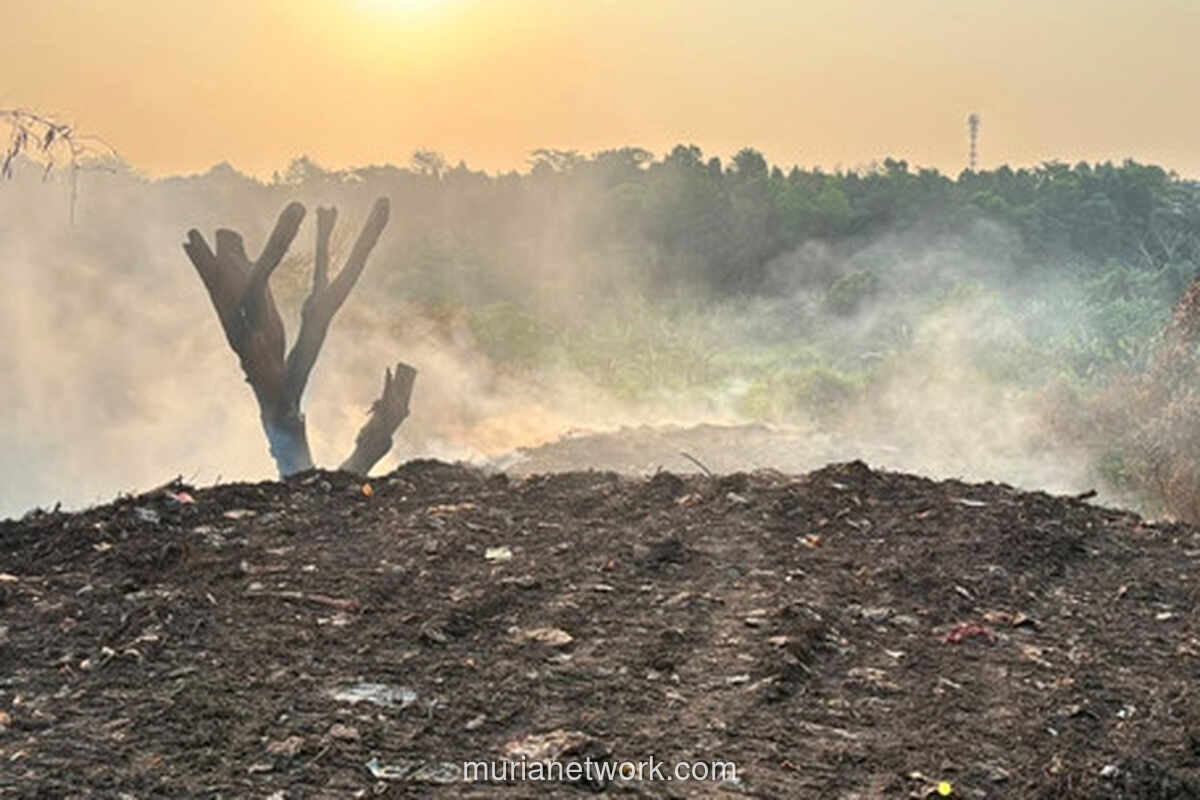 Asap Tebal Masih Membubung dari Tumpukan Sampah di Tepi Sungai Cikeas
