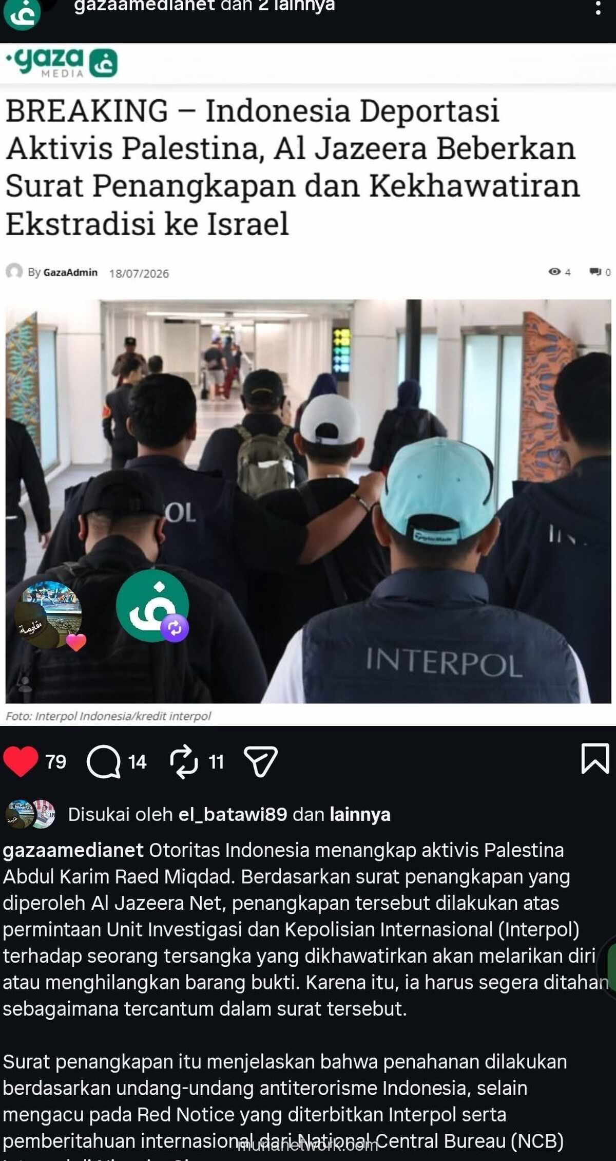 Penangkapan Aktivis Palestina di Indonesia Picu Kekhawatiran Pelanggaran HAM