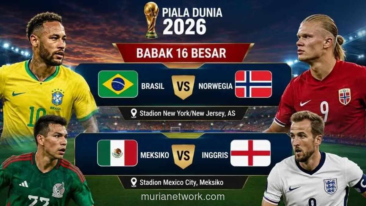 Babak 16 Besar Piala Dunia 2026: Brasil Hadapi Norwegia, Meksiko Tantang Inggris