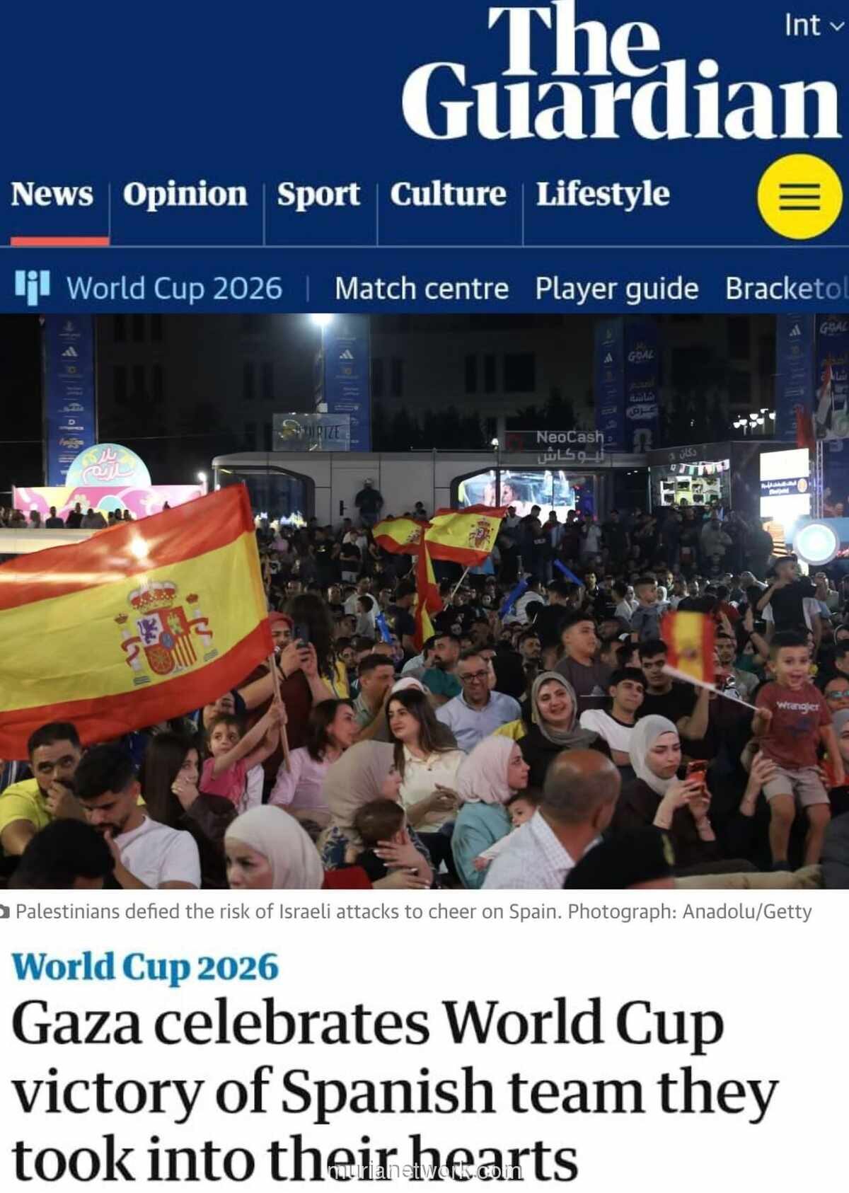 Warga Gaza Rayakan Kemenangan Spanyol di Piala Dunia 2026, Bendera Palestina Jadi Simbol Solidaritas