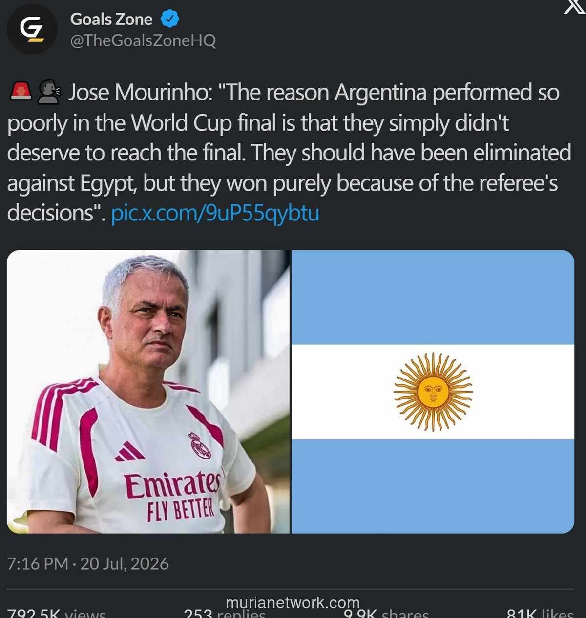 Mourinho Kritis soal Performa Argentina di Final Piala Dunia 2026