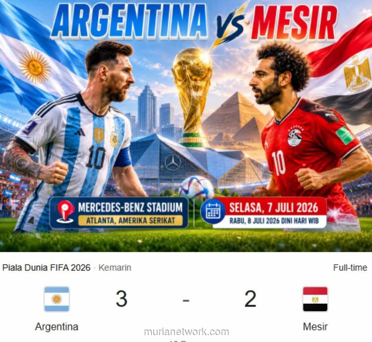 Kemenangan Argentina atas Mesir Diwarnai Kontroversi Keputusan Wasit