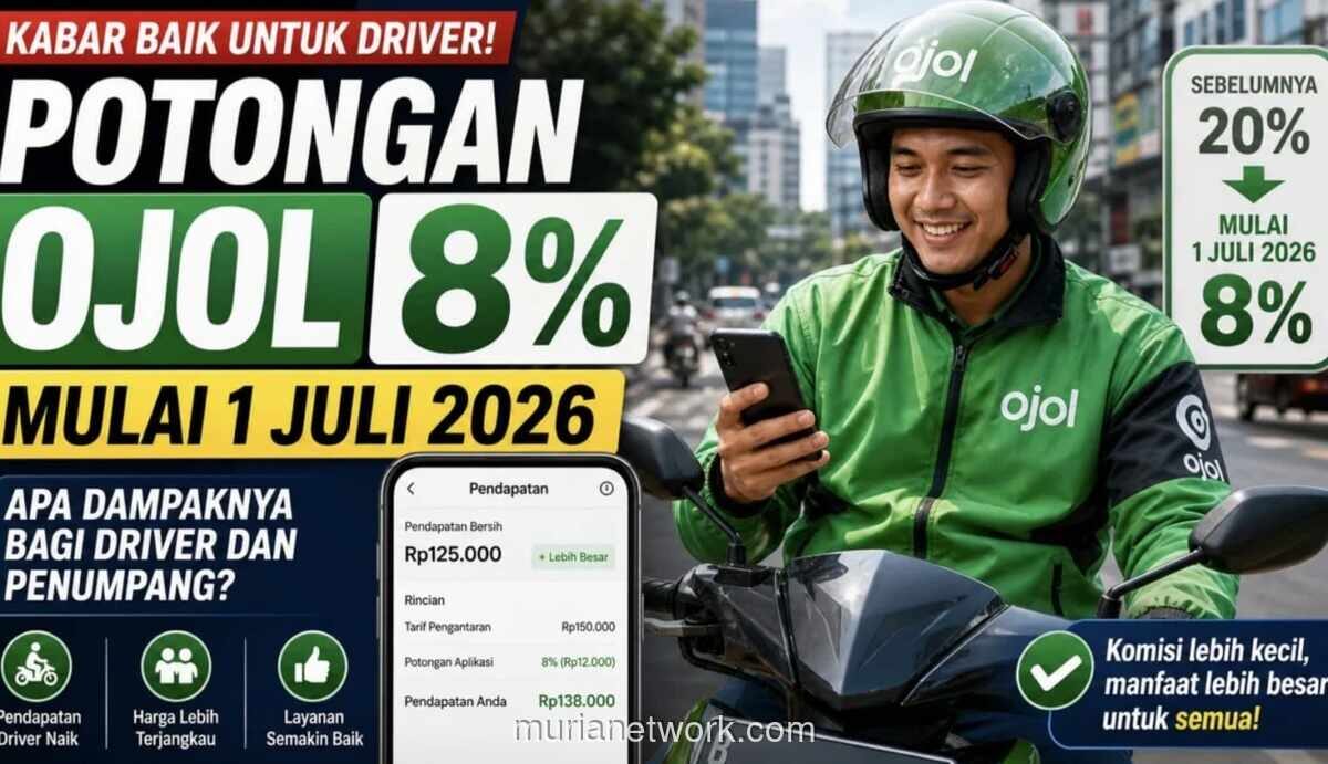 Potongan Komisi Ojol Resmi Turun Jadi 8 Persen per 1 Juli 2026, Begini Dampaknya