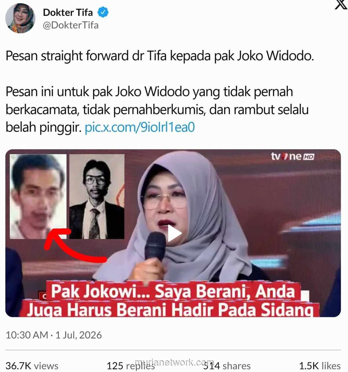 Tifa Tantang Jokowi Hadir di Sidang Kasus Pencemaran Nama Baik