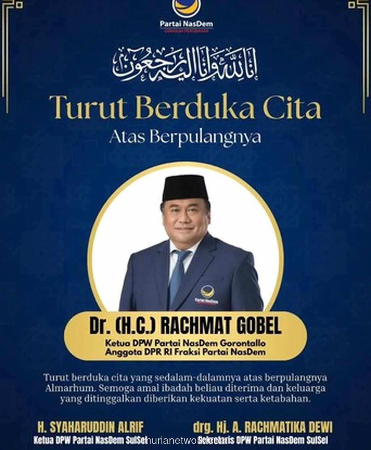 Anggota DPR Fraksi NasDem Rachmat Gobel Meninggal Dunia