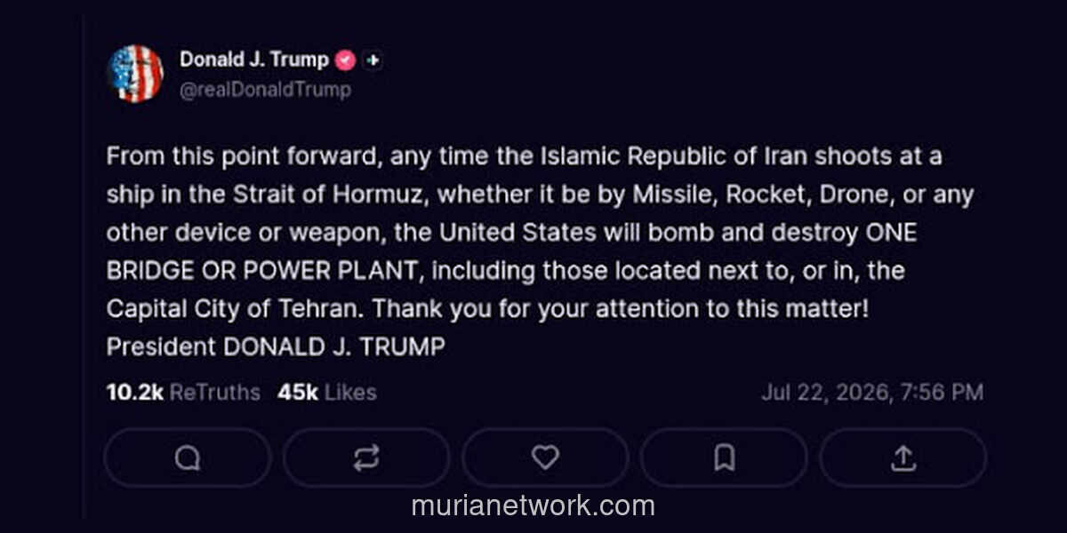 Trump Ancam Hancurkan Jembatan dan Pembangkit Listrik Iran Jika Kapal AS Diserang