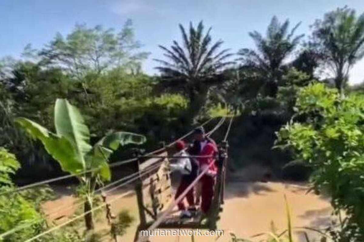 Viral, Dua Murid SD di Kukar Bertaruh Nyawa ke Sekolah Naik Kereta Gantung Seberangi Sungai Habitat Buaya