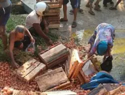 Truk Pengangkut 1,3 Ton Telur Terguling di Purbalingga, Warga Justru Jarah Muatan