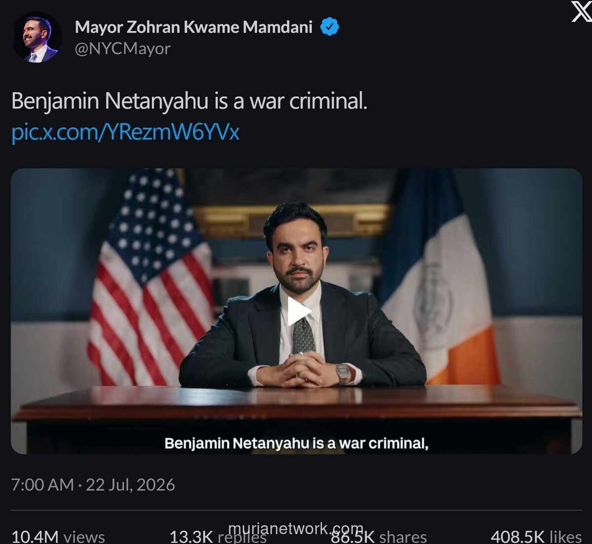 Wali Kota New York Sebut Netanyahu Penjahat Perang, Desak Penangkapan Jika Hadiri Sidang PBB