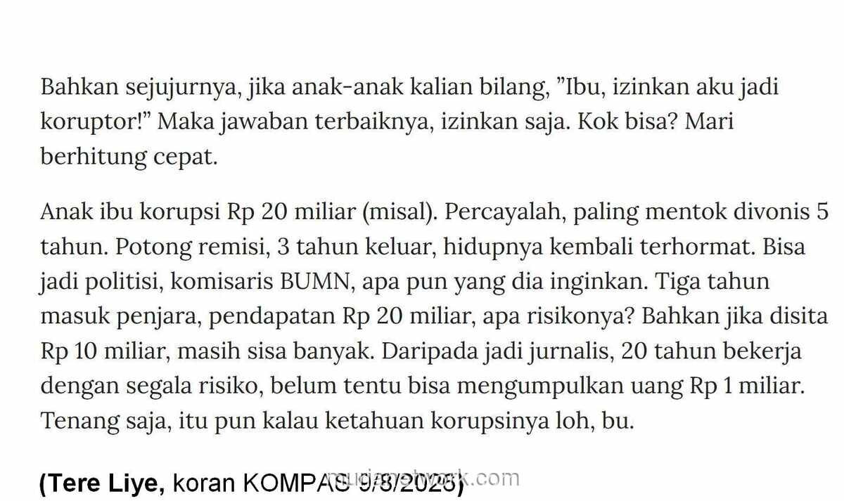 Sarkasme Tere Liye: Korupsi Lebih Menguntungkan daripada Jadi Jurnalis?
