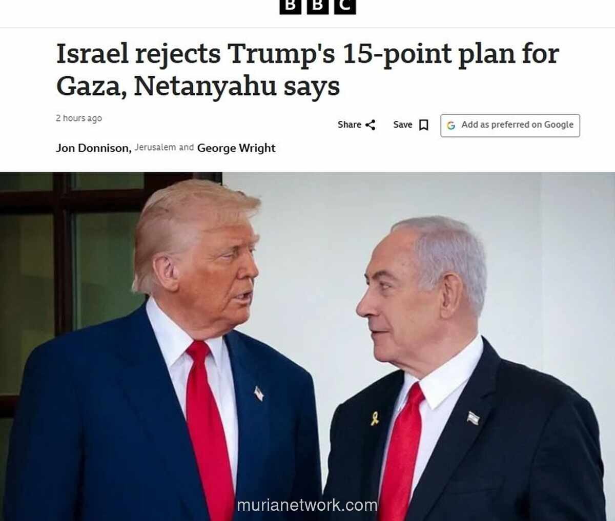 Netanyahu Tolak Rencana Perdamaian 15 Poin Trump untuk Gaza
