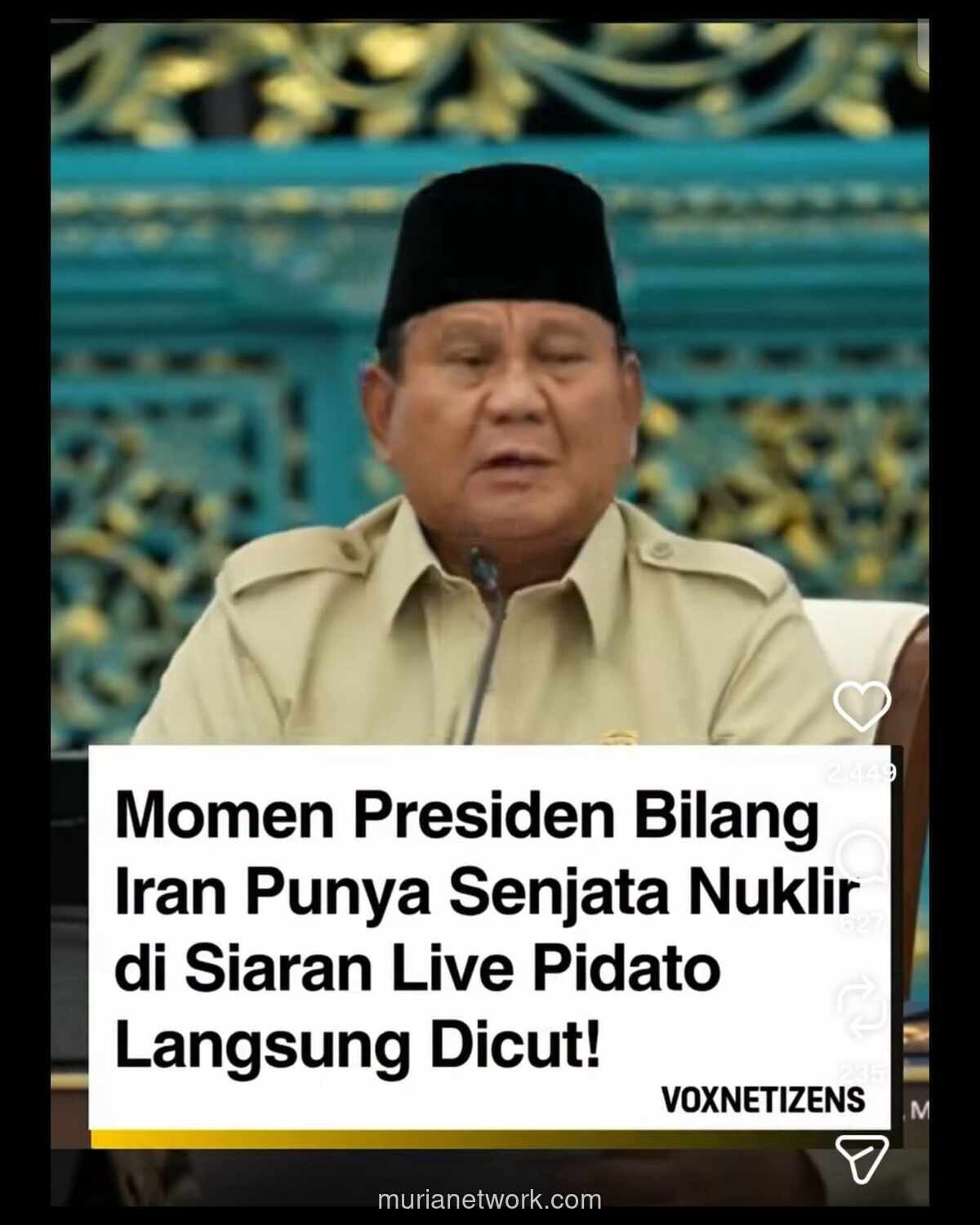 Siaran Langsung Pidato Prabowo Terputus Saat Bahas Kemungkinan Perlombaan Senjata Nuklir