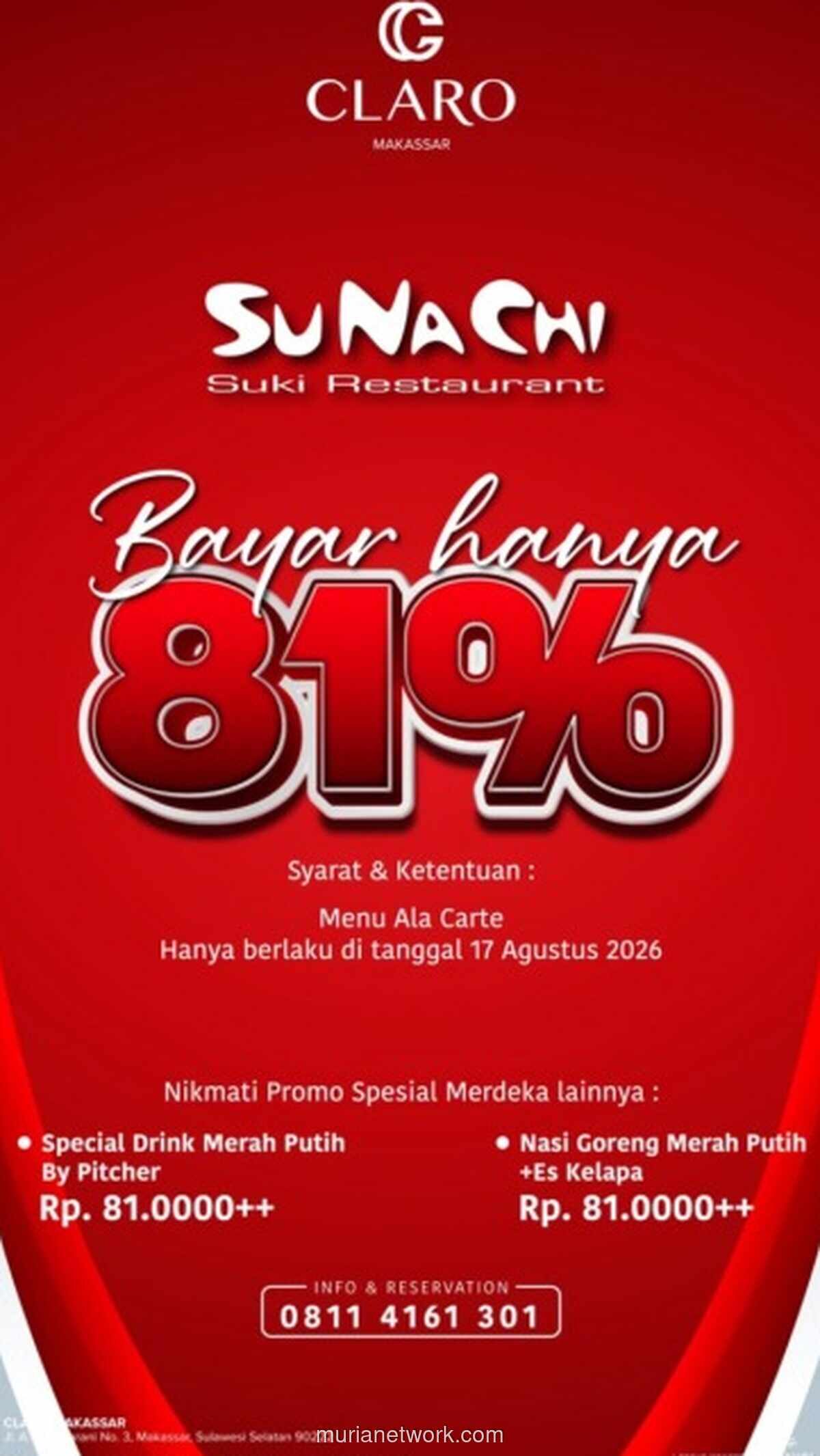 Rayakan HUT ke-81 RI, Claro Hotel Beri Diskon 19 Persen untuk Menu Ala Carte